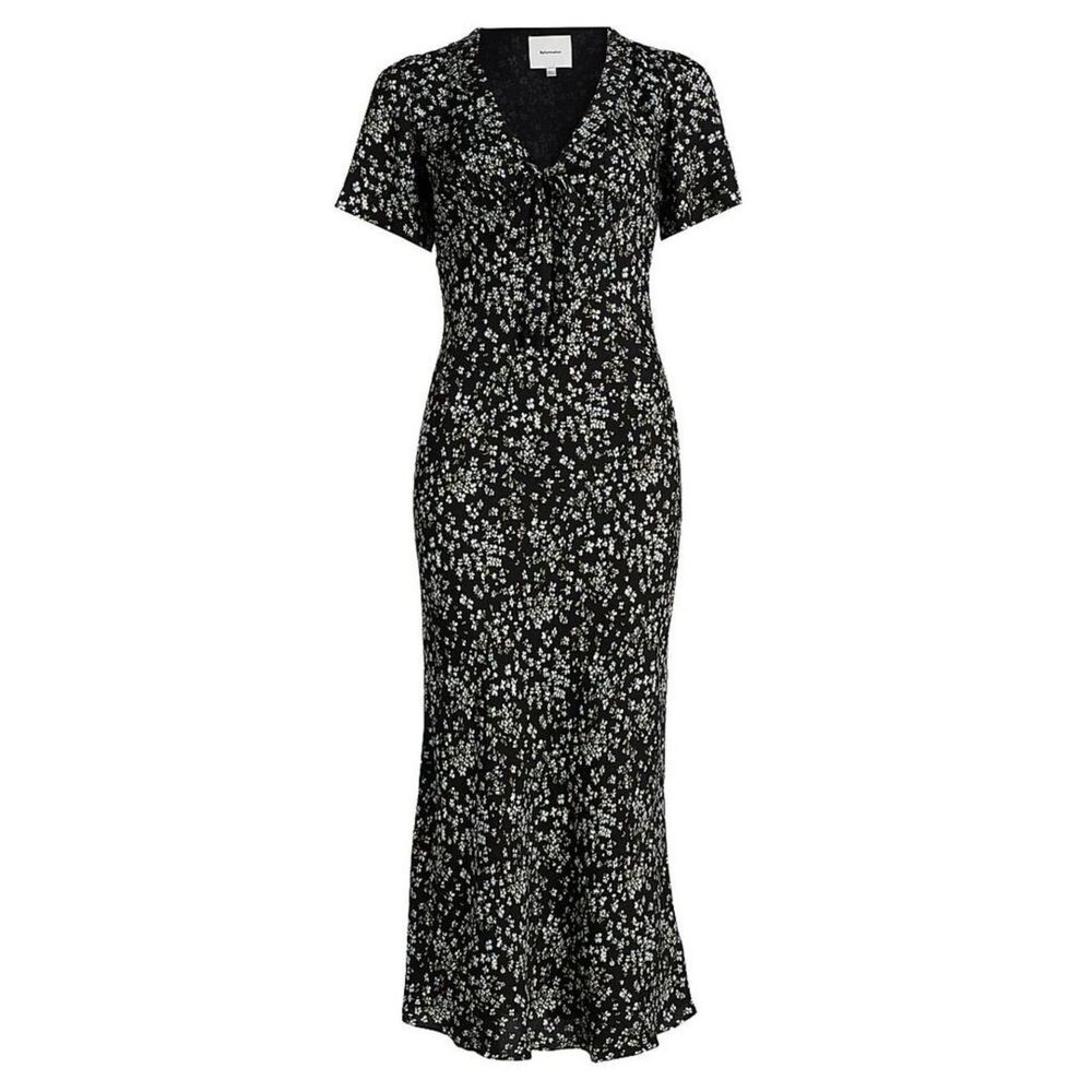 ReformationWomen’s Tyra Floral Crepe Black and White Floral Midi Dress Size 4
